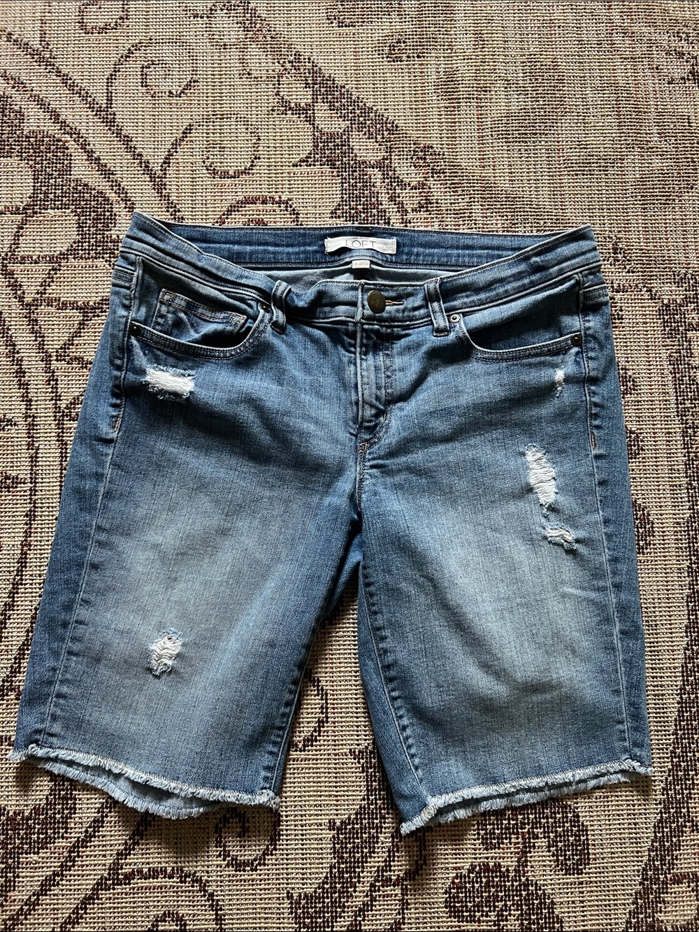 LOFT Denim Distressed Women’s Jean Shorts - Blue size 8